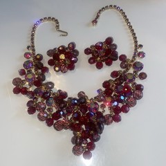 Gorgeous Vtg Juliana D&E Red Purple Rhinestone Bead Necklace Earring Set