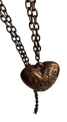 Vintage Puffy Heart Long Pendant Necklace Copper Retro Rockabilly Love Coquette