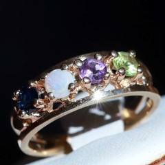 14k y/gold ring 0.80c treated multi gemstone mother’s sz 8.5 heart 4.30g N3009