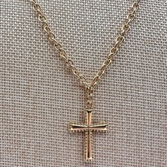 Vintage 80s Gold Tone Cross Pendant Necklace Chunky Chain Statement Jewelry Y2K
