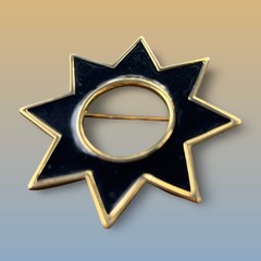 Vintage MONET Blue & Gold Enamel STAR & TRIANGLE Brooch Modernist