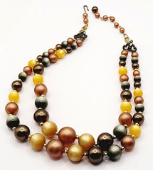 Autumn Colors Moonglow Lucite Bead Graduated Double Strand Vintage MCM Necklace
