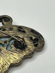 Vintage Butterfly Silver Tone Pin Brooch Light Blue And Yellow Stones