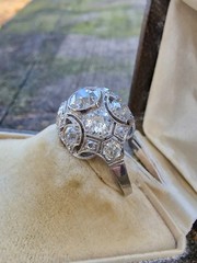 Edwardian Art Deco Diamond Bombe Ring 2.30ct Old European Cut Diamonds Platinum