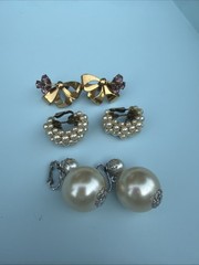 3 Sets of Antique Clip On Earrings Gold And Pearl