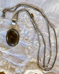 Vintage Tiger Iron Stone Cabochon Set In Sterling Silver With 20” 925 Box Chain