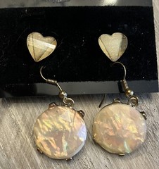 Pair Vintage Faux Faceted Fire Yellow Opal drop Earrings Heart