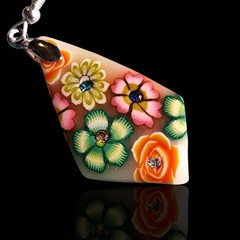 Vintage Groovy Polymer Clay Rhinestone Flower Floral Dangle Drop Hook Earrings