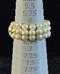 Faux Pearl Triple Strand Bracelet Carol Lee Signed Oval Cabochon Pearl Clasp 7”