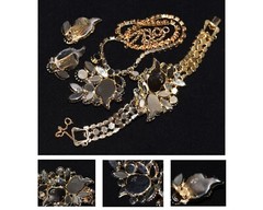 Incredible EDLEE Green & Amber CORNUCOPIA Molded ART GLASS Necklace Bracelet ER