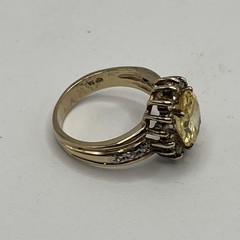Vintage 925 Sterling Silver Vermeil Ring Size 7 Canary Yellow Oval Halo 5.5g