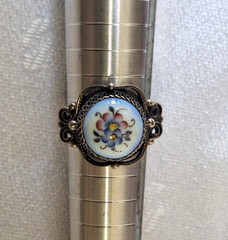 Vintage Soviet Era Rostov Finift Floral Enamel Ring Size: 6