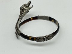 Antique Chinese Sterling Silver Dragon Faux Tortoise Shell Bypass Bracelet