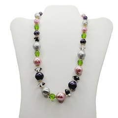 Colorful Glass & Faux Pearl Style Multi Color Shape Bead Vintage Necklace 21 In