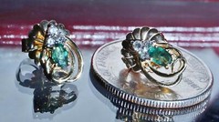 14k y/gold earrings 0.45ct natural, treated emerald natural diamond stud 2.72gr