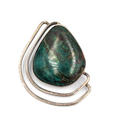 Sterling Silver 935 Chrysocolla Gemstone Cabochon Brooch Pendant Pin Israel