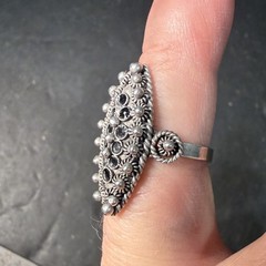 VTG 1000 Fine Silver Marquise Statement Ring Black Stones SZ 7.5