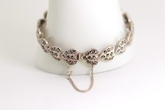 Art Deco 925 Sterling Silver Ladies Bracelet Heart Markasite, 18.5 cm