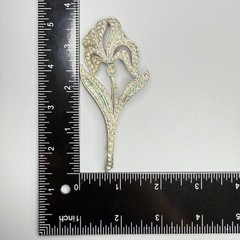 VTG Art Deco Pot Metal Floral Brooch c. 1930s Large Silver Tone Rhinestones