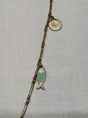 Vintage Fish & Shell Charm Necklace Enamel Cruise Coastal Beach Jewelry ~30″