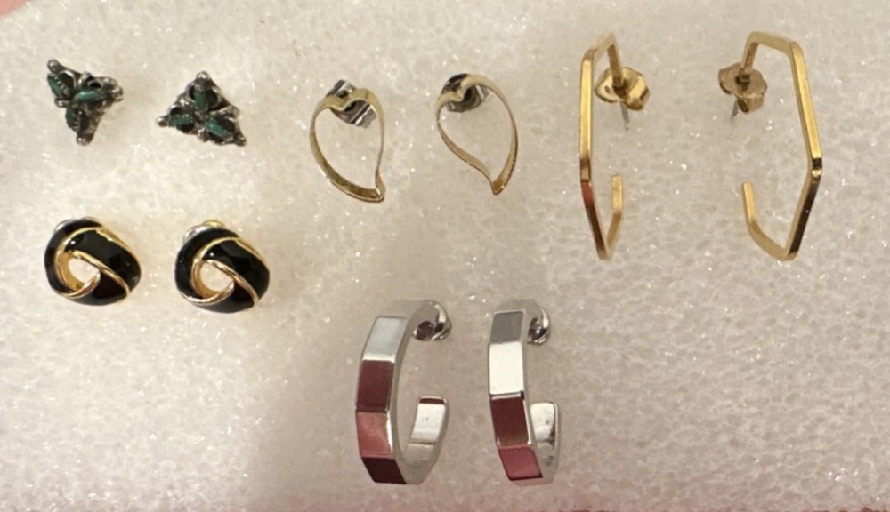 Mixed Lot Metal Earrings 5-Piece Set, Gold & Silver Tone, Unisex Adults