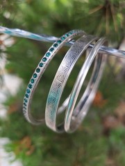 3 Vintage BEAU & MEXICO Sterling Silver 925 Bangle Bracelet Lot Teal Rhinestones