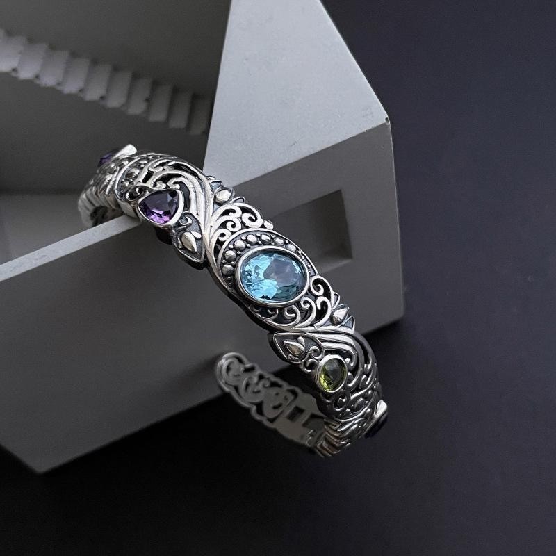 Openwork Carved Blue Topaz Bracelet