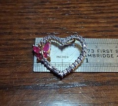Vintage Sterling Vermeil Ruby Butterfly Heart Pendant 2.7g See Pics/Description