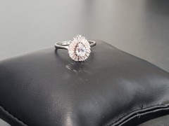 Sterling Silver 925 Pear Baguette Halo Ring Size 9.75 Signed RJ 3.51 grams