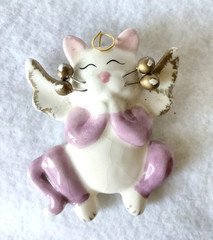 Vintage Amy Lacombe Ceramic Cat Angel Brooch “Angel Face” (173 – 2588)