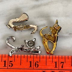 Vtg RHINESTONE CAT BROOCH LOT Gold Tone Saxophone Music MID CENTURY MODERN MCM