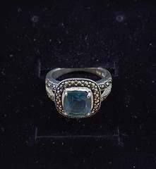 Vtg London Blue Topaz Marcasite Halo Ring sz 7 925 Sterling 4 gm ExcCond Must C