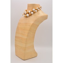 Vintage Collar Choker Necklace Brushed Gold White Beaded Thick Chunky 1980s BinR