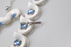 Vtg Trifari Choker Necklace white blue silver tone Santa Anita signed BB19