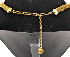 Vintage Mesh Tassel Fringe Necklace Faux Turquoise Gold Tone Victorian Revival