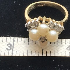 Vintage 18K HGE Gold Plated Delicate Faux Pearl & Crystals Ring varied sizes