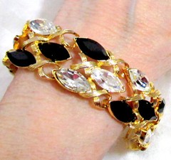 Vtg Runway Rare NAPIER “Black Tie” Swarovski Marquise Crystal Bracelet Book Pc