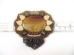 Ella Johnson Bentley Beaded Brooch, Juneau Alaska, Biggs Jasper, Healed Fissure