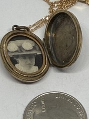 Antique Double Sided Rose Rolled Gold Fleur de Lys Flower Locket Necklace AS IS
