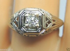 Antique Art Deco Engagement 18K White Gold Ring Size 6 UK-L1/2 EGL USA