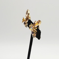 Glamorous AB Crystal Flower Floral Pale Rhinestone Climber Vtg Clip On Earrings