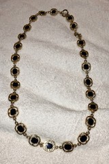 Vintage 80s 32in Heavy Gold Tone Square Link Necklace Black Enamel Toggle Clasp