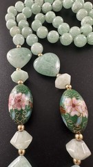 Vintage Cloisonne Jade Beaded Necklace Hand Tied 30 in #427