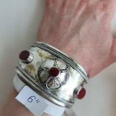 Vintage Tribal Cuff Bracelet | Mixed-Silver 800-900 Content | Red Carnelian Acce