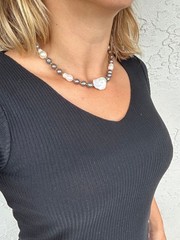 White and black mixed Edison pearl choker, 925 sterling silver gold plated