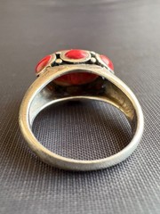 925 Sterling Silver Coral and Jasper Ring Handcrafted Ring Size 6.75 US