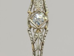 Art Deco Platinum & Gold Mixed .40ct Diamond Solitaire Brooch Bar Pin SI2 F/G