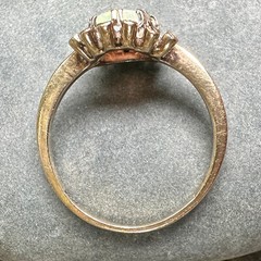 Vintage Opal Ring SZ 6.75 in 10K Gold w Scalloped Frame & Unusual Hallmark, 2.5g