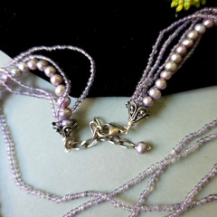 Vintage Sterling Silver Purple Dyed Freshwater Pearls Amethyst Necklace 18″ L