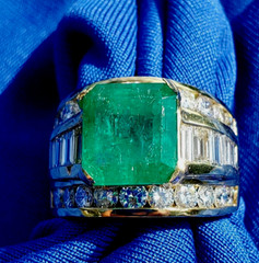 Original EARTH MINED EMERALD DIAMOND Engagement Ring Vintage Deco SOLID 18K GOLD